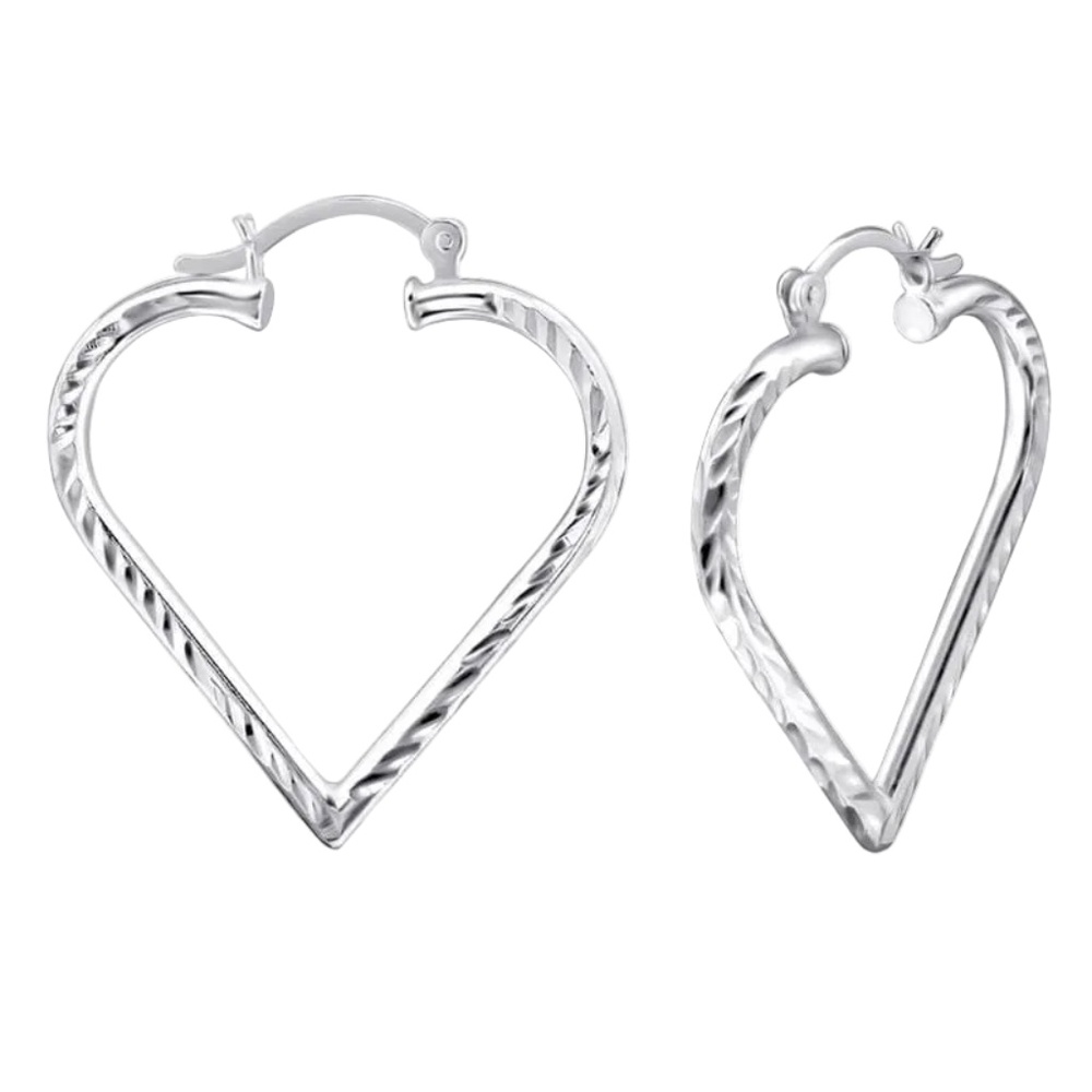 Womens Sterling‎ Silver .925 Heart Hoop Earrings
